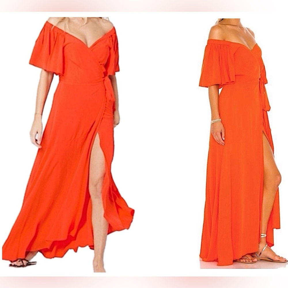LSPACE PANAMA MAXI  DRESS FLOWY OFF SHOULDER OR ON IN POPPY SIZE LARGE NWT
